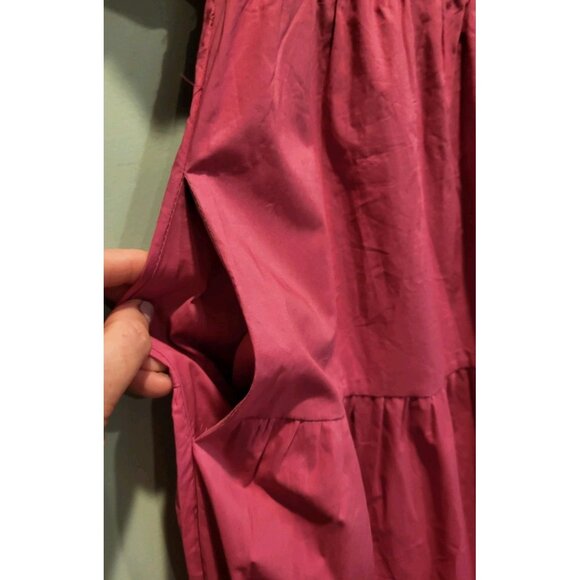 New English Factory Berry Pink Tiered Square Neck Puff Sleeve Midi Dress XS - Picture 5 of 9